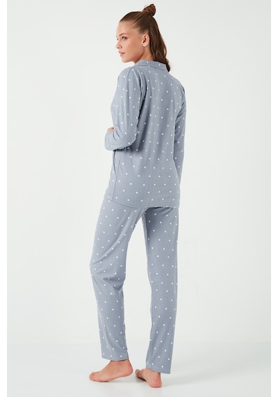 Lela Streç Standart Fit Düğmeli Bayan Pijama Takımı 60956601 Gri