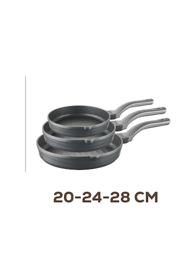 Tr 3738 Biogranit Döküm Grill Ergonomik Saplı 3 Parça Tava Seti Gri 20-24-28cm Genel