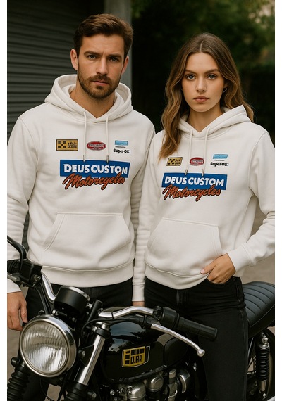 Unisex İkili Paket Kadın-erkek Sevgili Kombini - Kapüşonlu Baskı Detaylı Sweatshirt 2'li Paket Beyaz