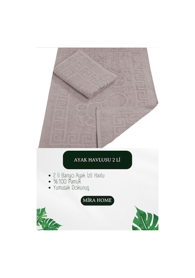 2 Li Ayak İzli Banyo Ayak Havlusu %100 Pamuklu Renkli 50x70 Cm Menom Mürdüm