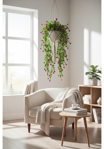 Yapay Çiçek Lila Sarkan Lotus Çiçekli Okaliptus Şimşir Yapay Sarmaşık 5dal 60cm