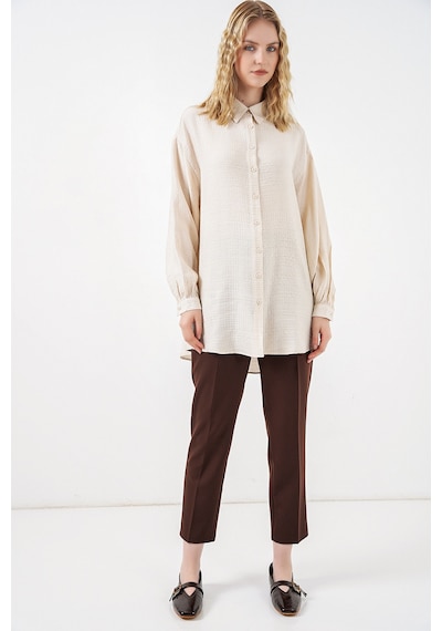 Bigdart Kadın Dokulu Oversize Tunik 5989 - Krem