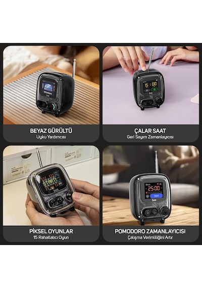 Divoom Tiivoo-2 Fm Radyolu Mini Bluetooth Hoparlör, Kablosuz Piksel Ekranlı Retro Taşınabilir Ses Bo