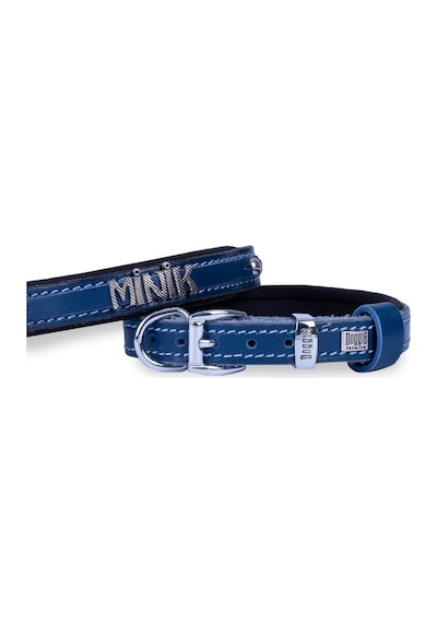 Doggie İsimlikli Deri Boyun Tasması M 2x35-40CM Royal Mavi