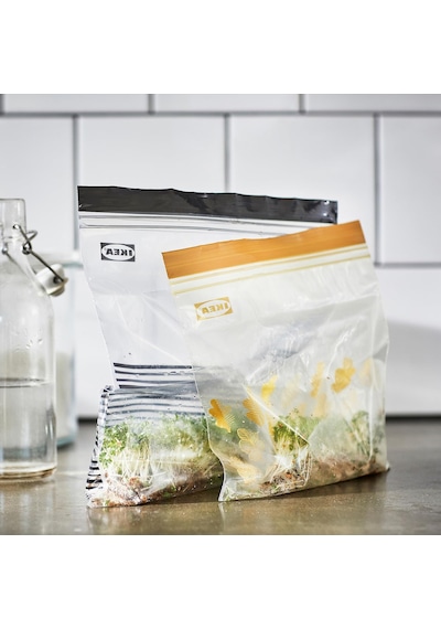 Ikea Orta Boy Çift Mühürlü Tekrar Kullanılabilir Gıda Torbaları, 1,2 Ve 2,5 Litre, Siyah Çizgili/sarı Yaprak - 100 Adetlik Set Sku: Smg8690010578099 Açık
