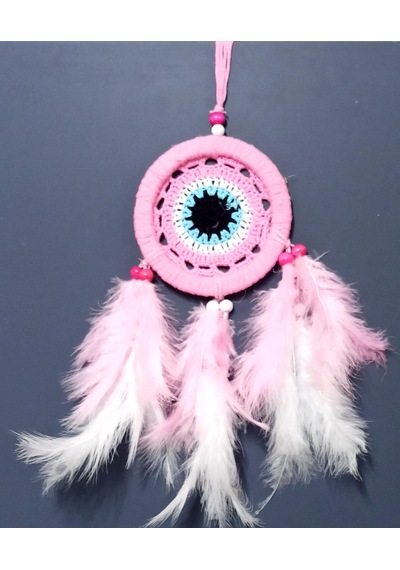 Pembe Dream Catcther Pembe Ve Beyaz Kuş Tüylü Düş Kapanı El Yapımı Duvar Süsü