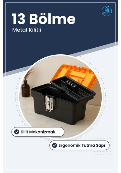 Takım Çantası 13 Bölmeli Metal Kilitli Plastik Gövdeli Taşınabili