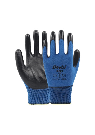 Beybi Pn3 Polyester Örme Nitril Eldiven Mavi