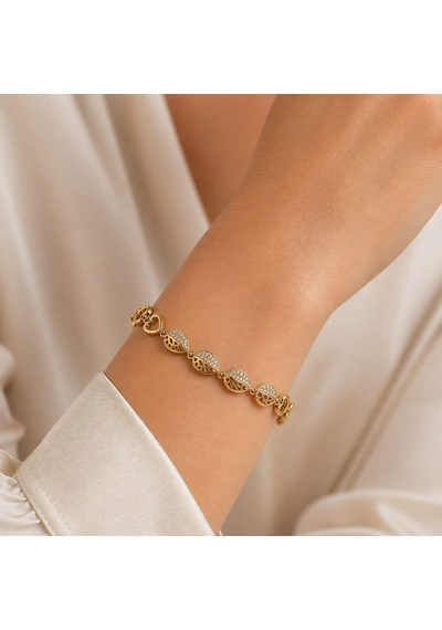 Cm Jewelry Damla Zirkon Taşlı Kalp Detaylı Bileklik Gold Kadın Bileklik Altın