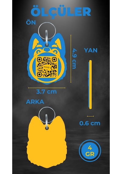 Petjoo 24.Proteo Sarı-Mavi Qr'lı Köpek Künyesi
