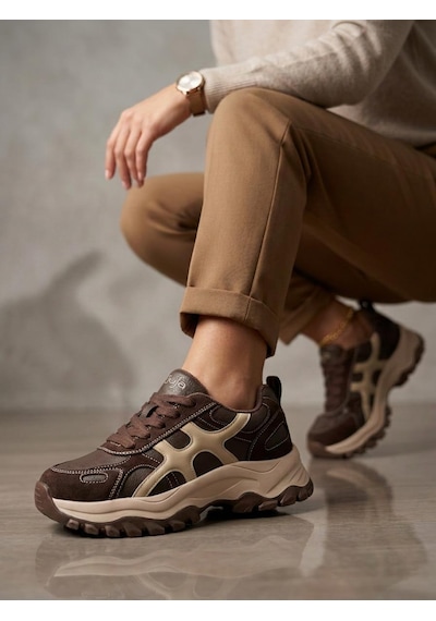 Guja 26k374-1 Kadın Bağcıklı İçi Polarlı Kalın Taban Günlük Sneaker Kahve