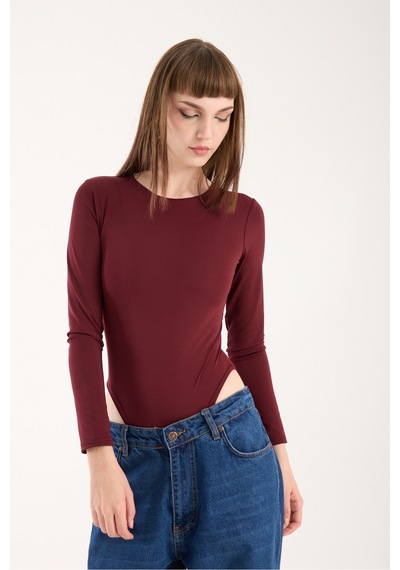 Gugus Kadın Bisiklet Yaka Uzun Kollu Çıtçıtlı/zıbın Body Bordo1