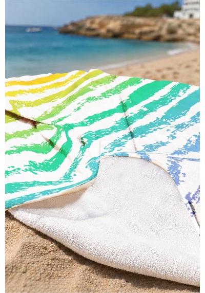 Çizgili Gökkuşağı Plaj Havlusu - Modern Renk Geçişli Havuz Deniz Hızlı Kuruyan Mikrofiber Havlu Kül Melisa