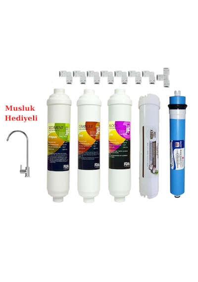 Musluk li 5 Aşamalı Su Arıtma Cihazı Filtre Seti Inline Filtre+ Ro Membran + Post Karbon Kapalı Kasa Uyumlu Tam Set Filtre Seçeneği - 5 Li Filtre Seti