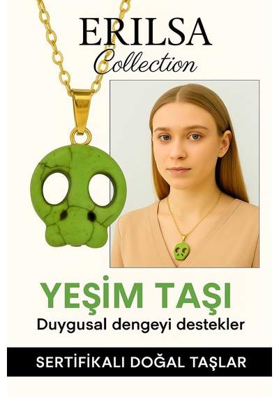 Erilsa Sertifikalı Sarı Renkli İskelet Model Yeşim Taşı Kolye Güç, Dön Çok Renkli