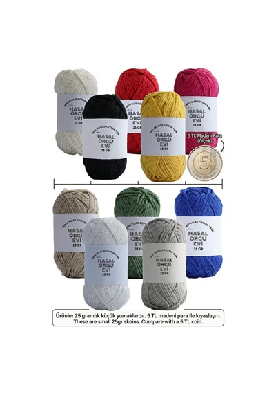 Tr 25 Gram Mini Cotton Serisi%100 Pamuk Örgü İpi 10 Renk Punch Ve Amigurumi İpi