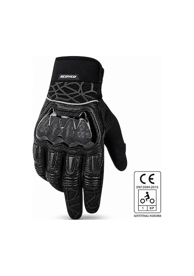 Ebakbak Motosiklet Eldiveni Full Koruma Ayarlanabilir Bilek Bantı Deri Microfiber Kumaş Motor Eldiven Black