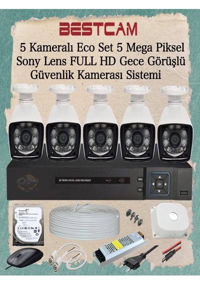 5 Kameralı Eco Set 5 Mp Sony Lensli Full Hd Gece Görüşlü Set