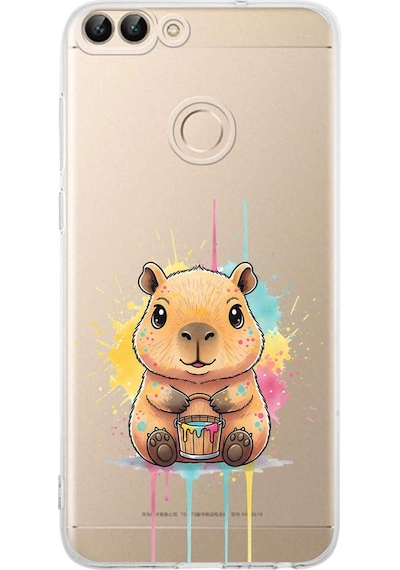 Huawei P Smart 2018 İle Uyumlu Splash Kapibara Tasarımlı Şeffaf Silikon Kılıf Şeffaf