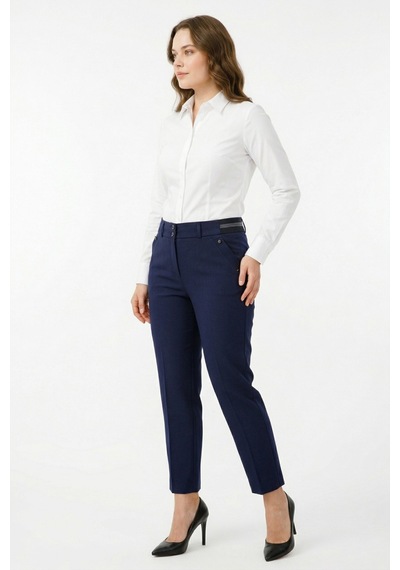 Kübra Kadın Kumaş Bilek Pantolon Bel Yarım Lastikli Bgl-st05388 Lacivert