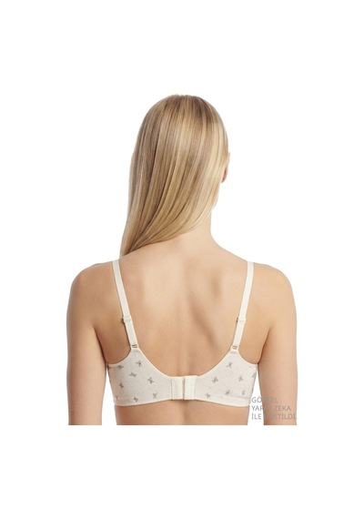 Cottonill Seamless Bra - Mireva Krem Lazer Kesim Rib Dokulu Ayıcık Desenli Balensiz Kadın Sütyen