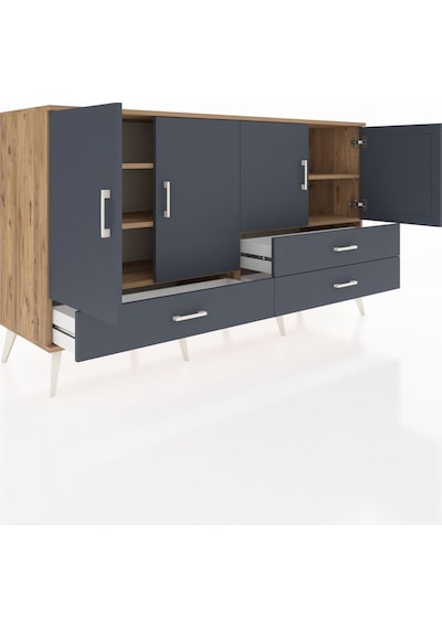 Hyperion Konsol 5 Raflı 3 Çekmeceli 4 Kapaklı 176x44x99 Çam-antra Çam-antrasit