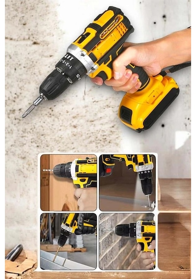 Hubrendy Tekno 24 Parça Çift Bataryalı Şarjlı Matkap Seti 24w Motor Ve Otomatik Mil Kilitli Tasarım