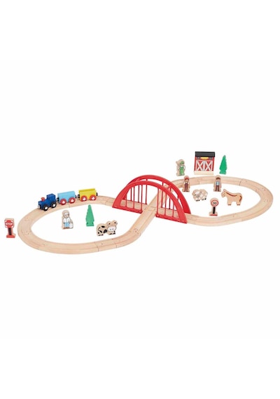 Squirrel Play 35 Parça Ahşap Tren Seti - 208 Cm Ray Uzunluğu - Köprülü Ve Figürlü Eğitici Oyuncak