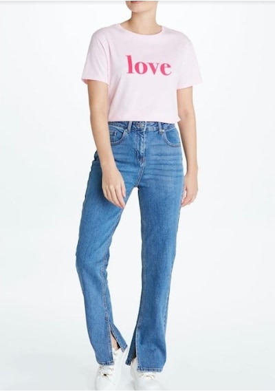 Kadın Pembe Love Baskılı T-Shirt Açık Pembe