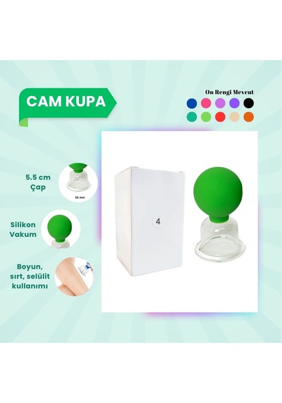 Silikon Vakumlu Cam Yüz Masaj Kupası No:4 Açık Yeşil Çok Renkli