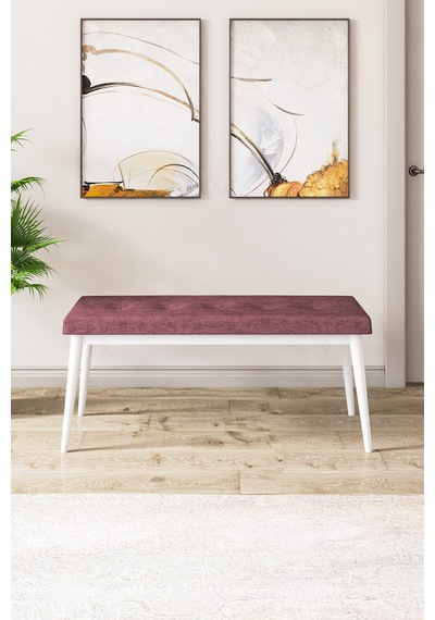 Canisa Concept Zen Serisi 80x132 Mdf Açılabilir Beyaz Masa Takımı 4 Gül Kurusu Sandalye Ve 1 Bench Masa Beyaz Sandalye Ve Bench Gülkurusu