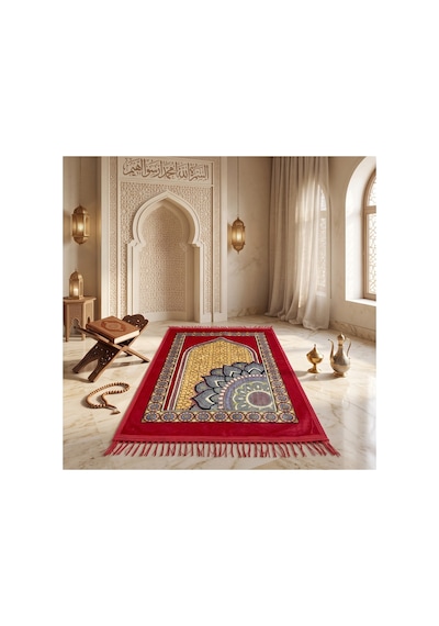 Peluş Seccade 80x120 Cm Desenli Lüks Namaz Seccadesi Çok Renkli-8