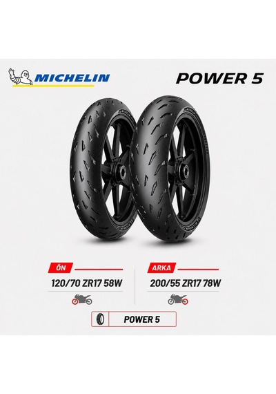 Michelin Power 5 120/70 Zr17 58w - 200/55 Zr17 78w Ön Arka Motosiklet Lastik Takımı