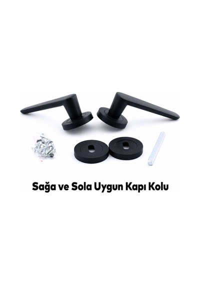5 Takım Set Kayı Mat Siyah Rozetli Oda Kapı Kolu Sağa Sola Uyumlu Modern Kapı Takımı Kolları