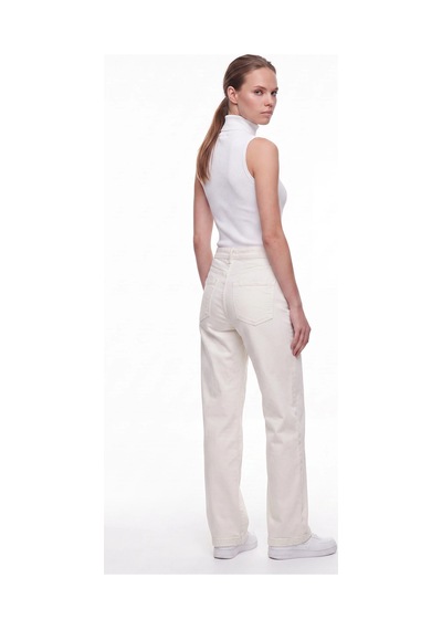 CEMO Kadın Yüksek Bel Dikiş Detaylı Straight Jean Pantolon Beyaz