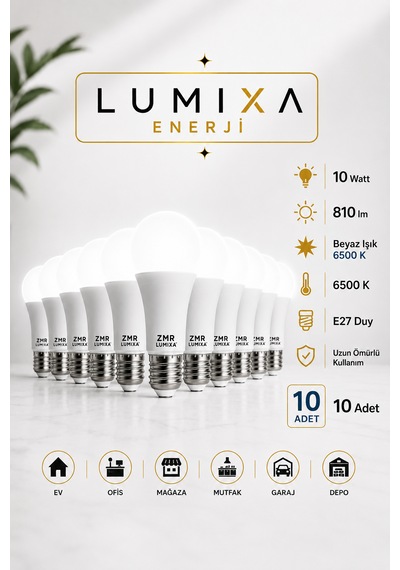 10 Watt 810 Lm Beyaz Renk Ampul 10 Adet