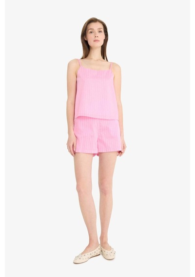 Defacto Afra x DeFacto Regular Fit Kare Yaka Çizgili Modal Askılı Bluz	 F0397AX25SP Pembe