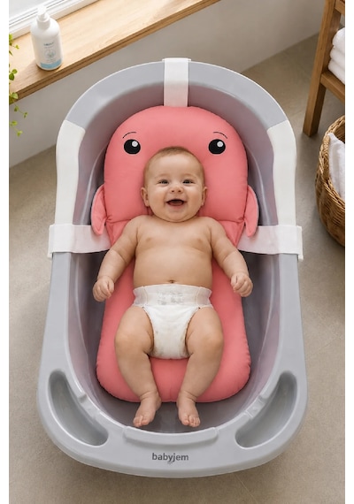 Babyjem Sevimli Balina Köpüklü Banyo Küveti Yatağı Pembe (Straforlu - Suda Batmaz)