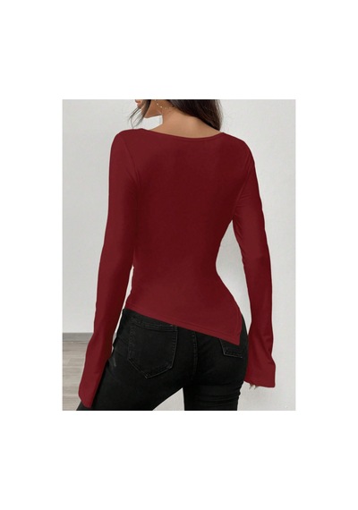 Cool Tarz Değiştirilebilir Omuz Detaylı Uzun Kollu Bluz Bordo Bordo