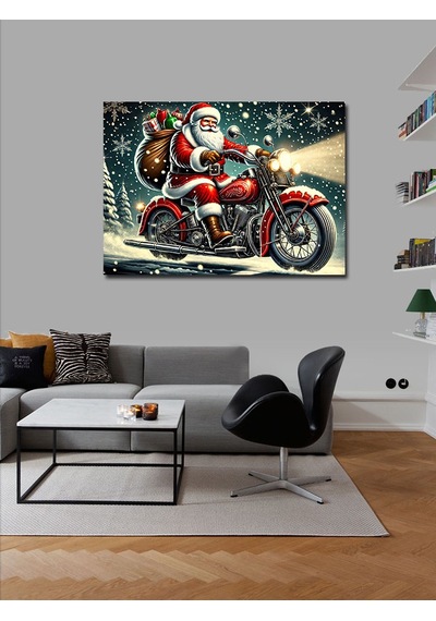 Kanvas Tablo Motosikletli Noel Baba