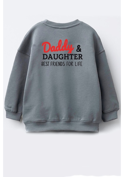 Monila Unisex Çocuk Sırt Baskılı 3 İplik Kumaş Pamuklu Sweatshirt Antrasit