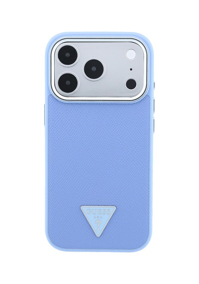 Apple iPhone Uyumlu 18 Pro Max Kılıf Guess  Lisanslı M-safe Özellikli Grained Triangle Kapak Açık Mavi