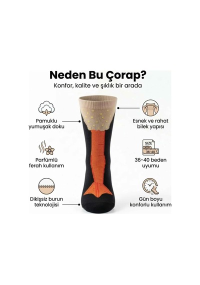 DS Wak Kadın Kaz Ayağı Desenli Siyah Pamuklu Çorap 36-40 Dikişsiz Burun, Esnek Manşet, Nefes Alan Yum