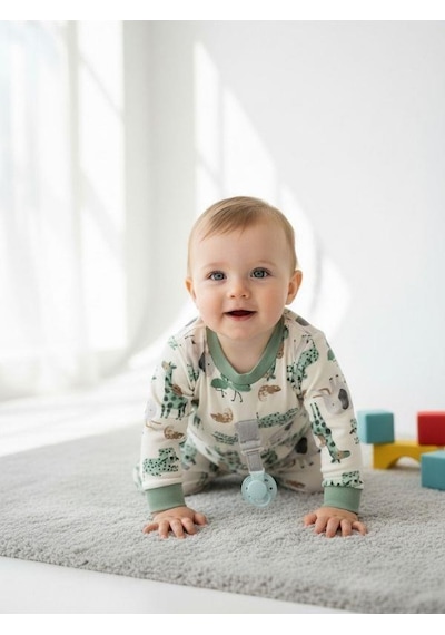 Zekids Çocuk Safari Desenli Pamuklu Pijama Takım 6-9 Ay 6 Yaş Aralığı -16847 Çok Renkli