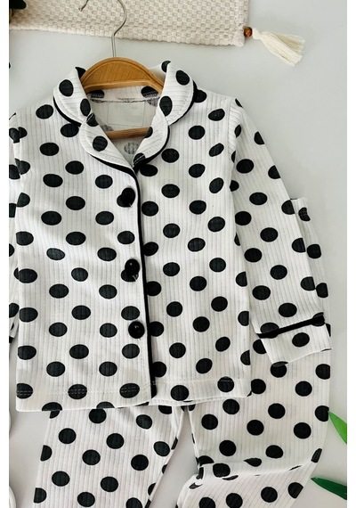 Minigimin Cicileri Puantiye Desenli Terlikli Kız Çocuk 3 Lü Pijama Takımı - Beyaz