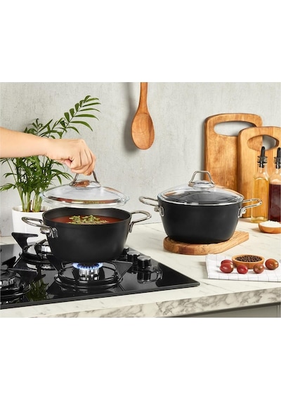 Amboss Dark Dar-1301 Cam Kapaklı Granit Derin Tencere 26 CM