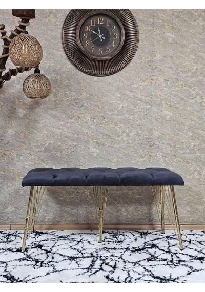 Zafir Metal Gold Tel Ayaklı 100 Cm Puf Bench - Puf - Bench - Oturak - Mutfak Oturağı - Antre Oturağı Füme
