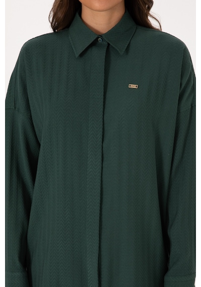U.S. Polo Assn. Kadın Koyu Yeşil Uzun Kollu Oversize Desenli Gömlek 50316422-VR079