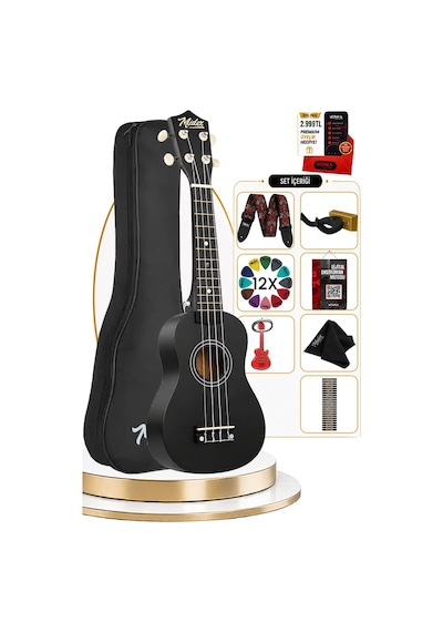 Midex UKX-901BK Siyah Soprano Ukulele (Askı Çanta Metod Pena)