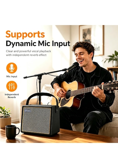 Coolmusic 30 W Akustik Elektro Gitar Amplifikatörü, Bt Taşınabilir Gitar Amplifikatörü, Mikrofon Girişli Hoparlör, Bas, Ses Seviyesi Desteği, Yükseklik Ayarı, Reverb-efekti
